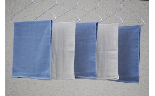 さらっとガーゼとふんわりパイルのモノトーンタオル（スモークブルー3枚 キナリ2枚） 【泉州タオル 国産 吸水 普段使い シンプル 日用品】 010B1157