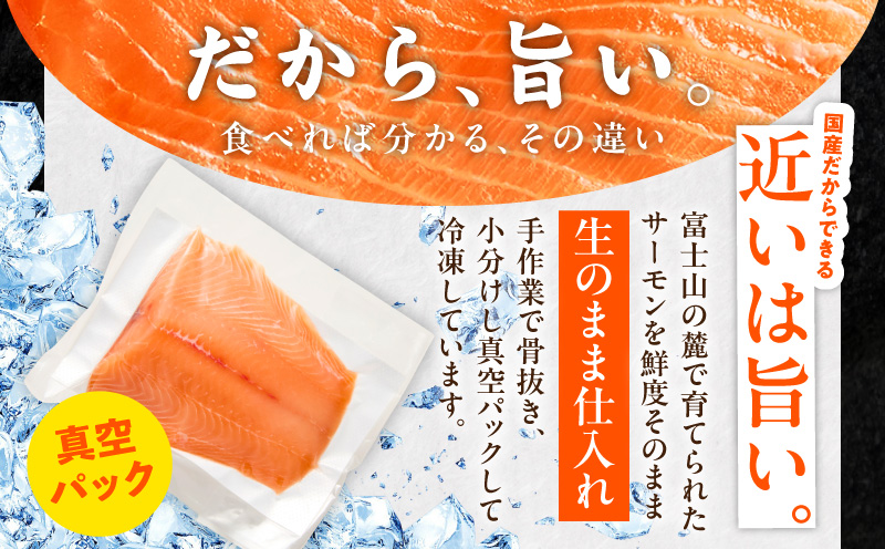 国産アトランティックサーモン 1kg ポーション【小分け 真空パック 訳あり サイズ不揃い 刺身 海鮮丼 さーもん 鮭 さけ シャケ しゃけ 冷凍】 nbj0011