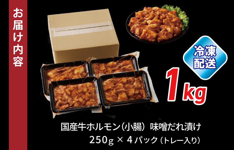 国産 牛肉 ホルモン 1kg 味噌だれ漬け 焼肉用 小分け 250g×4P【牛肉 焼肉用 焼くだけ 小分け BBQ やきにく 数量限定】 099H3870
