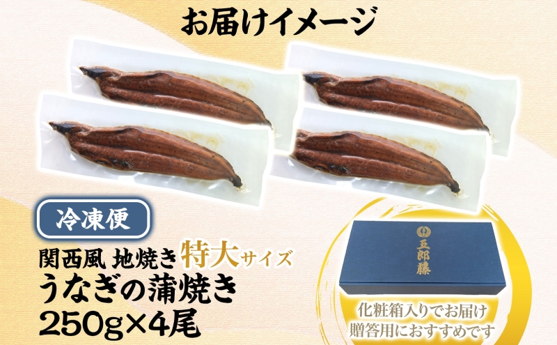 【贈答用】国産有頭旨鰻 250g×4尾 特大サイズ【関西風地焼き 老舗 五郎藤 うなぎ 1kg 小分け unagi ひつまぶし 簡単調理】 099H4345