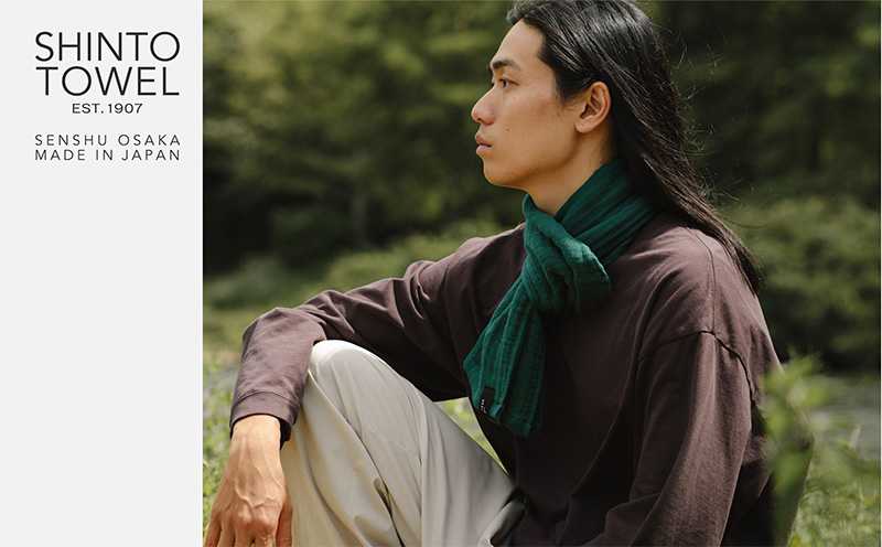 SHINTO TOWEL「2.5重ガーゼ・タオルマフラー」ロングサイズ（ディープグリーン）2枚セット 【オーガニックコットン100% 国産 吸水 普段使い シンプル 日用品 家族 ファミリー】 099H3968-1