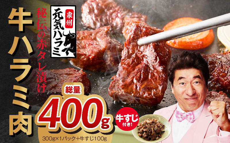 【お試し】牛ハラミ 300g+牛すじ 100g【お試し 秘伝の赤タレ漬け 牛肉 焼肉用 焼くだけ はらみ 小分け BBQ やきにく 肉厚 高評価 訳あり サイズ不揃い】 005A740