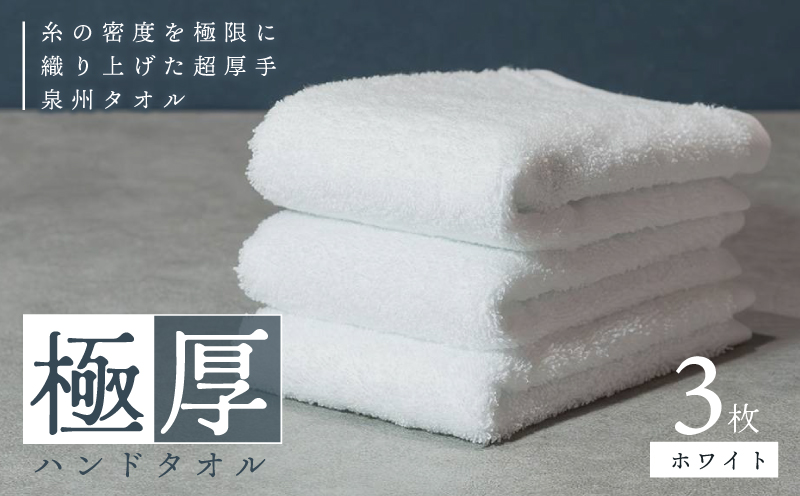 【お試し】極厚ハンドタオル 3枚 ホワイト 泉州タオル 005A682