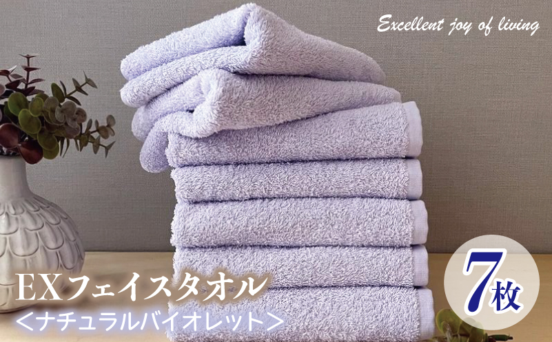 泉州タオル EXフェイスタオル7枚セット（ナチュラルバイオレット）【泉州タオル 国産 吸水 普段使い 無地 シンプル 日用品 家族 ファミリー】 099H3637