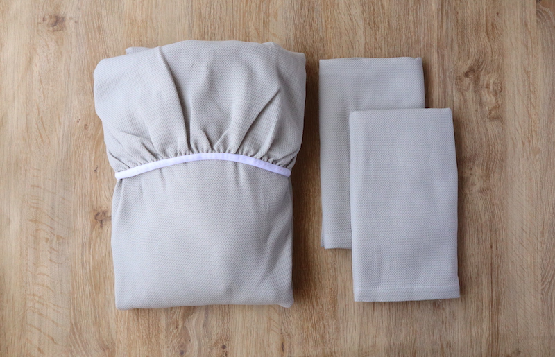 【tissu de coton/ハニカム織】泉州南部織 BED用ダブルシーツ＆ピロー2枚（LGY） G1960