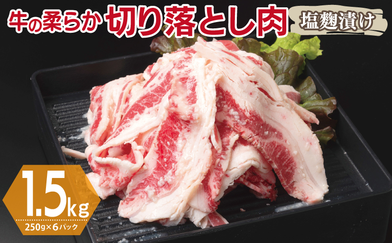 牛肉 切り落とし 塩麹漬け 合計1.5kg【味付け 小分け 焼くだけ 簡単調理 BBQ 牛肉 250g×6袋 普段使い】 015B367