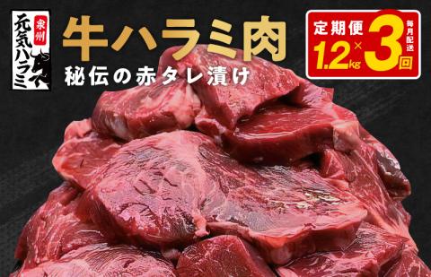 牛ハラミ 定期便 1.2kg 全3回【毎月配送コース 小分け 300g×4 味付き 牛肉 焼くだけ 小分け BBQ やきにく 数量限定】 099Z380