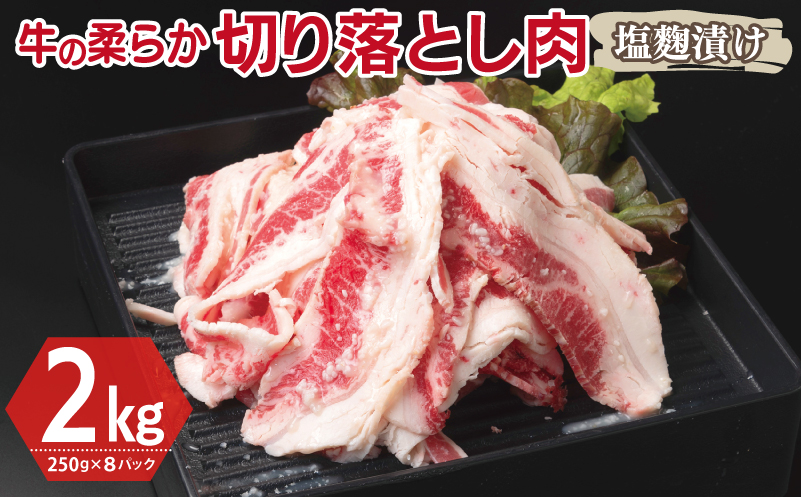 牛肉 切り落とし 塩麹漬け 合計2kg【味付け 小分け 焼くだけ 簡単調理 BBQ 牛肉 250g×8袋 普段使い】 099H3390