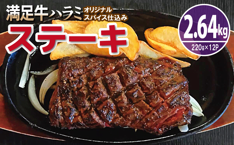 【満足牛ハラミステーキ】オリジナルスパイス仕込み 1枚220g×12P 合計2.64kg 【味付け ハラミ ステーキ 小分け 焼くだけ 簡単調理 BBQ 牛肉 普段使い】 099H4194