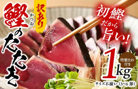 カツオたたき 1.0kg 初鰹 訳あり サイズ不揃い（3～6節）特製タレ付 kgp0028