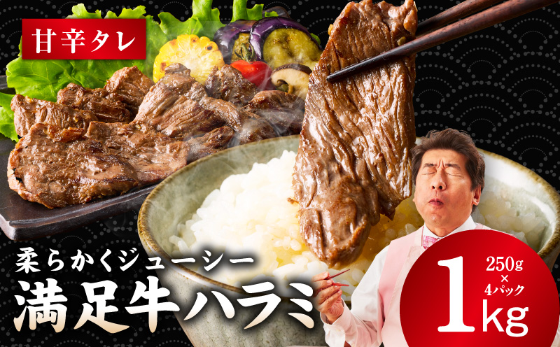 【満足牛ハラミ】甘辛タレ漬け 合計1kg 【味付け ハラミ 小分け 焼くだけ 簡単調理 BBQ 牛肉 250g×4P】 G3358