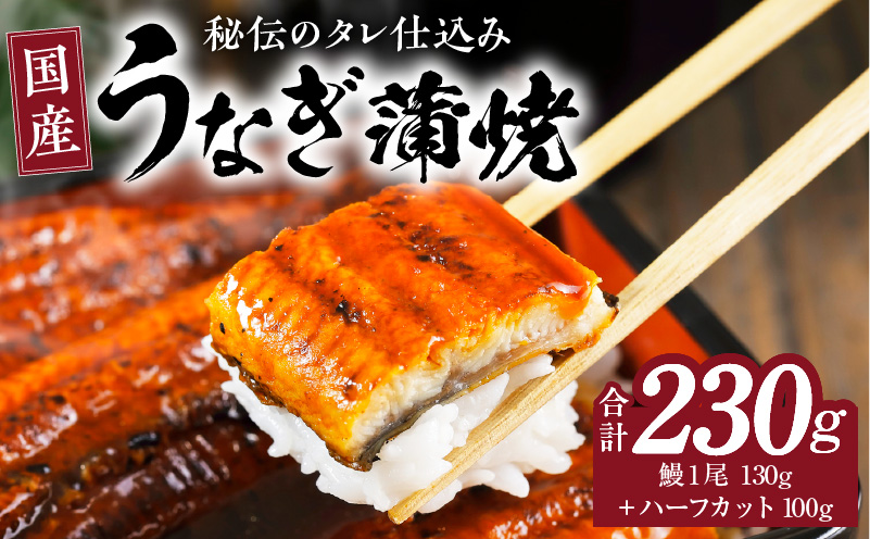 国産うなぎ お試し 230g（鰻1尾 130g+ ハーフカット 100g）訳あり お試し ウナギ 無頭 炭火焼き 備長炭 手焼き kgp0040