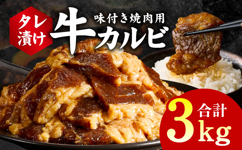 牛カルビ 焼肉用 タレ漬け 合計3kg【味付け 小分け 焼くだけ 簡単調理 BBQ 牛肉 250g×12袋 普段使い】 099H3392