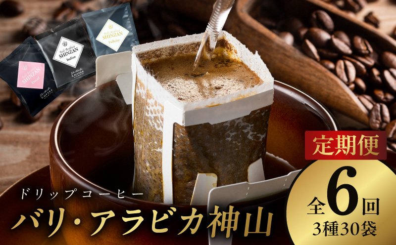 ドリップコーヒー バリ アラビカ神山 3種30袋 定期便 全6回【毎月配送コース 珈琲 こーひー コーヒー 自家焙煎 オリジナル ギフト キャンプ アウトドア 家計応援】 099Z147