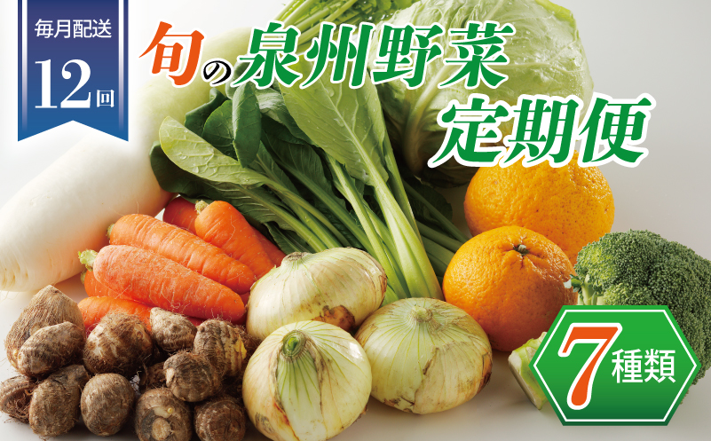 泉州野菜 定期便 7種類×全12回【毎月配送 国産 野菜 やさい 詰め合わせ セット 新鮮 旬 ええもん ていきびん】 099Z188