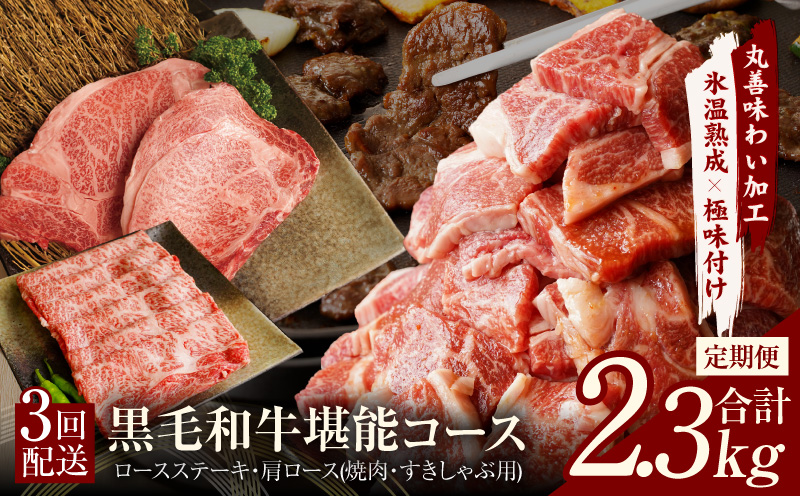黒毛和牛 定期便 全3回 （ステーキ／すき焼き・しゃぶしゃぶ／焼肉）堪能コース 丸善味わい加工【毎月配送コース】 mrzZ003