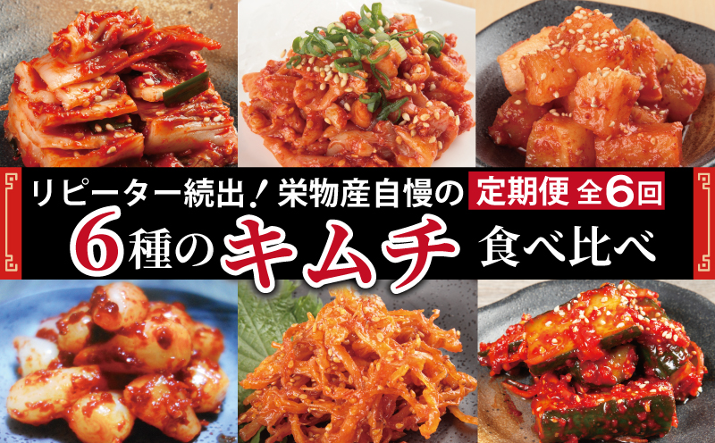 【リピーター続出】栄物産自慢の定期便 6種のキムチ食べ比べ【毎月配送コース 高評価 人気 惣菜 きむち 漬物 韓国グルメ おつまみ 家計応援 お楽しみ 福袋 全6回】 099Z245