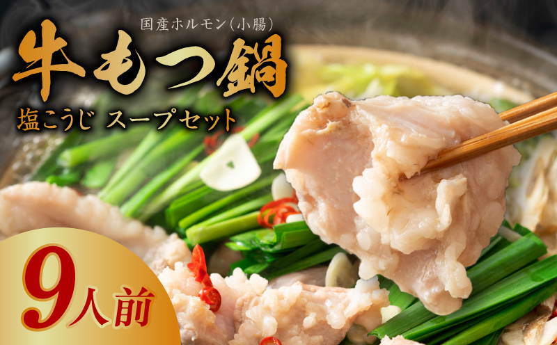 牛もつ鍋セット 9人前【国産 牛肉 ホルモン 塩こうじ スープ付き モツ 鍋 高評価 冷凍 鍋セット 簡単調理】 010B1525