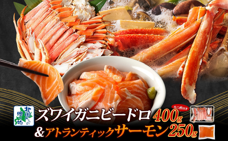 【北国食べ比べ】ボイルズワイ蟹 ビードロカット 400g前後 ＆アトランティックサーモン 約250g【海鮮 食べ比べ 北国からの贈り物 冷凍】 099H3934