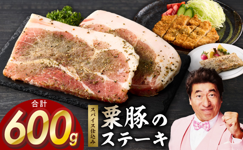 栗豚 ステーキ 600g【オリジナルスパイス仕込み 小分け 1パック2枚入 300g×2P 豚肉 焼くだけ お試し 普段使い】 099H4206