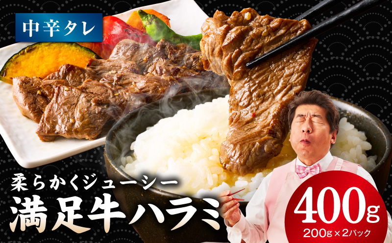 【満足牛ハラミ】中辛タレ漬け 400g【味付け ハラミ 小分け 焼くだけ 簡単調理 BBQ 牛肉 200g×2P】 G3447