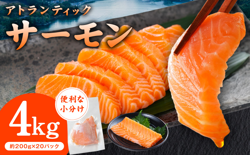 アトランティックサーモン 4kg【小分け 200g×20P 柵切り 刺身 魚介 海鮮 さーもん 生食】 G3552