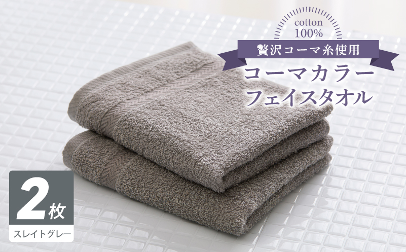 コーマカラーフェイスタオル 2枚（スレイトグレー) 【泉州タオル 国産 吸水 薄手 普段使い 無地 シンプル 日用品】 005A615