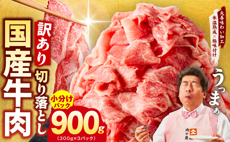 国産牛 切り落とし 900g 小分け 300g×3P【国産 牛肉 氷温熟成×極味付け 訳あり サイズ不揃い カレー 牛丼 野菜炒め 肉じゃが 家計応援】 mrz0361