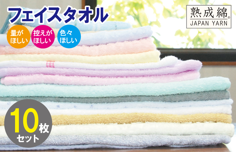 訳あり フェイスタオル 詰め合わせ 10枚セット 福袋 泉州タオル【泉州タオル 国産 吸水 普段使い 無地 シンプル 日用品 家族 ファミリー】 knt0017