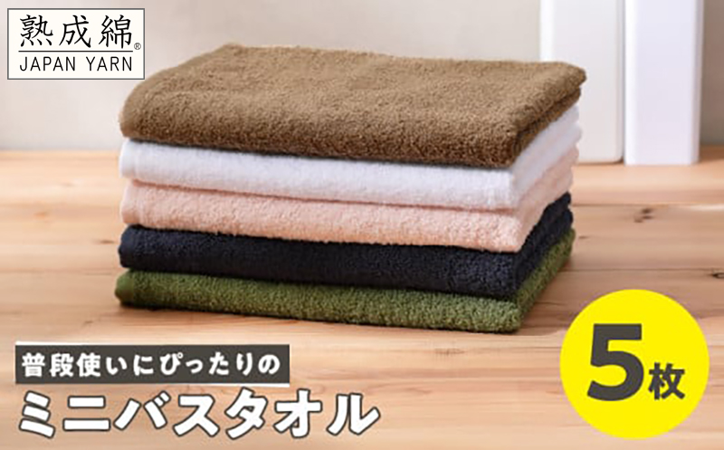 【特別寄附金額】普段使いにぴったり ミニバスタオル 5枚【泉州タオル 国産 吸水 たおる 普段使い 無地 シンプル 日用品 家族 ファミリー】 knt0042