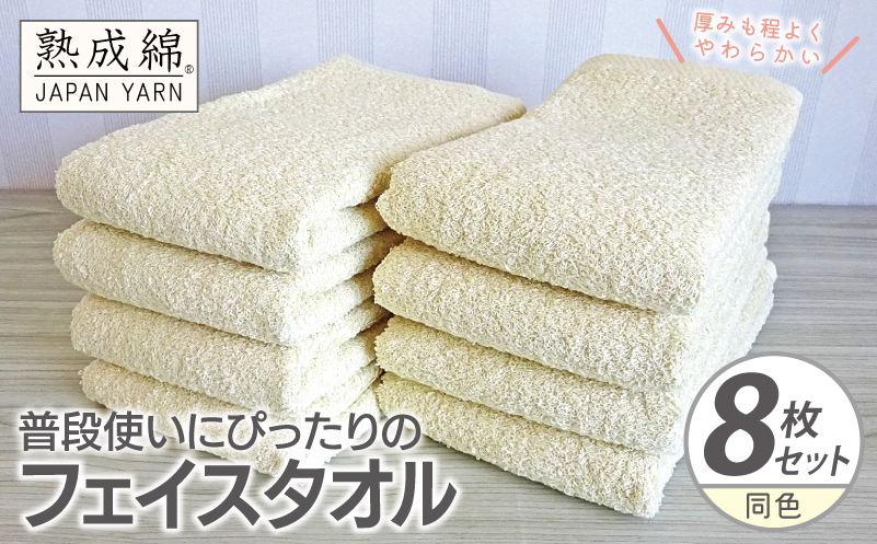 普段使いにぴったりのフェイスタオル 8枚【黄肌色 泉州タオル 高品質 綿100％ 日本製 国産 単色 シンプル】 knt0061