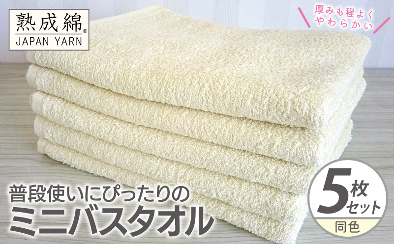 普段使いにぴったりのミニバスタオル 5枚【黄肌色 泉州タオル 高品質 綿100％ 日本製 国産 単色 シンプル】 knt0067