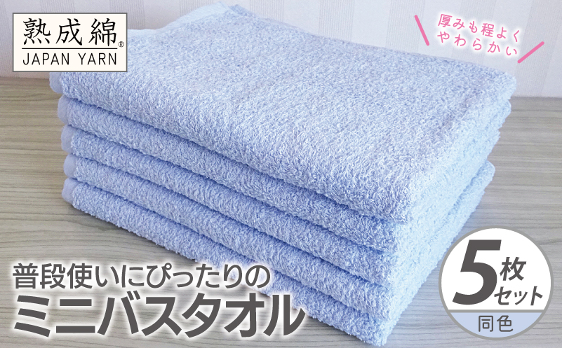 普段使いにぴったりのミニバスタオル 5枚【サックス 泉州タオル 高品質 綿100％ 日本製 国産 単色 シンプル】 knt0070