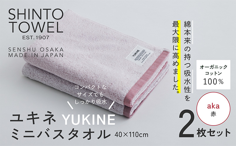 SHINTO TOWEL「ユキネ・ミニバスタオル」aka（赤）2枚セット 【オーガニックコットン100% 国産 吸水 普段使い シンプル 日用品 家族 ファミリー】 099H4000-1