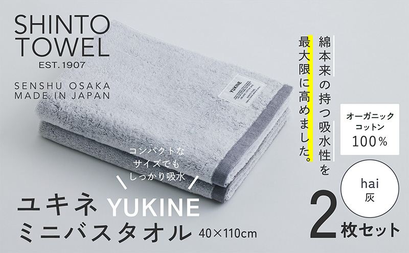 SHINTO TOWEL「ユキネ・ミニバスタオル」hai（灰）2枚セット  【オーガニックコットン100% 国産 吸水 普段使い シンプル 日用品 家族 ファミリー】 099H4004-1