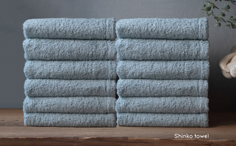 【TVで紹介！】おぅ！え～やん フェイスタオル（ブルー）12枚【泉州タオル 国産 吸水 普段使い 無地 シンプル 日用品 家族 ファミリー】  G3496