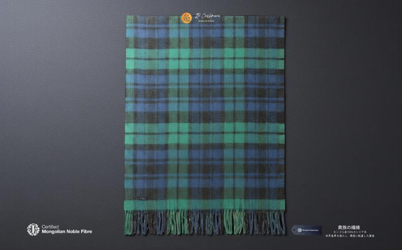 『Noble Fibre』100％カシミヤ・大判ストール ブラックウオッチ＆チェック フリンジ付き【高級 カシミア おしゃれ ファッション 防寒 かしみあ】 G3566
