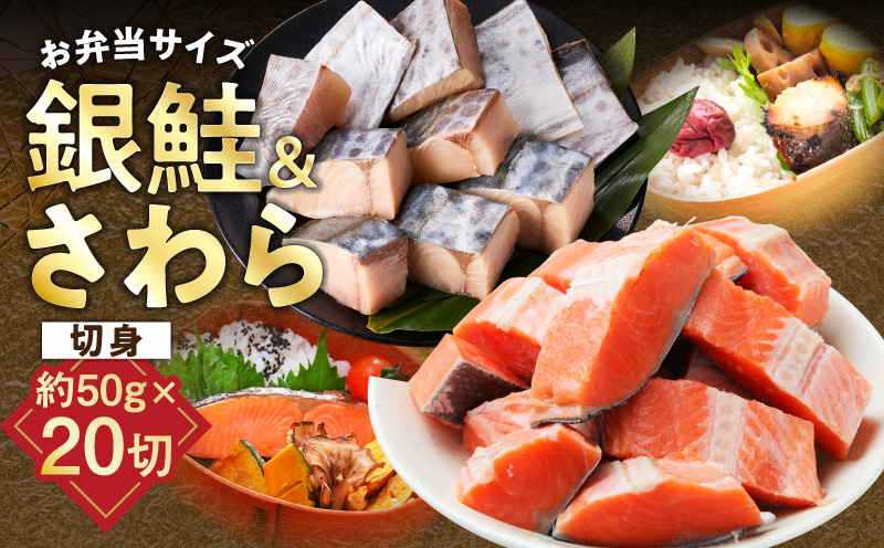 【お弁当サイズ】さわら&銀鮭 切身 計20切れ（各約50g×10切れ） 【小分け 漁師 さけ サケ 手切り  泉州 鰆 切り身 弁当 朝食 時短 訳あり サイズ不揃い 規格外 冷凍食品 】 G3801