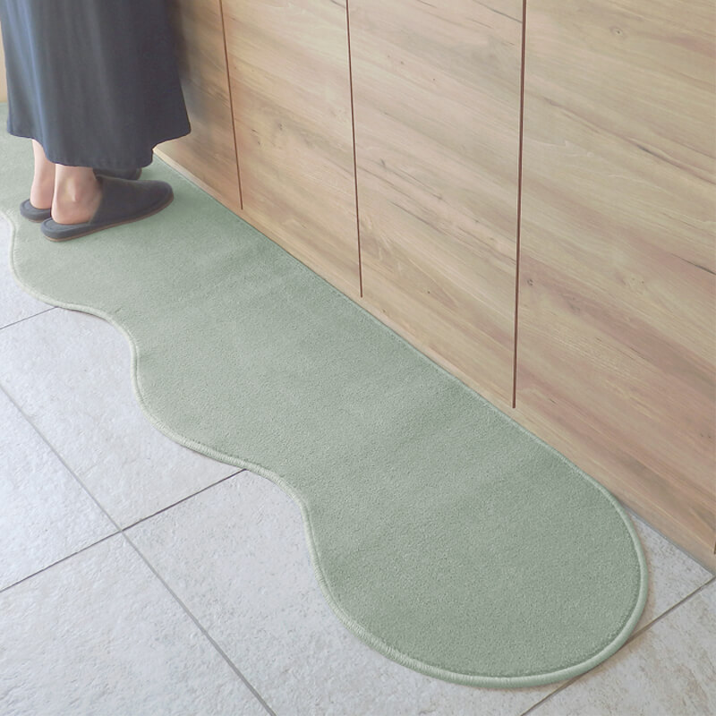 北欧風キッチンマット ラグマットタイプ 45×150cm ピーナッツ型 アッシュミント 抗菌防臭 SEK 織人しきもの屋工房 diw0003