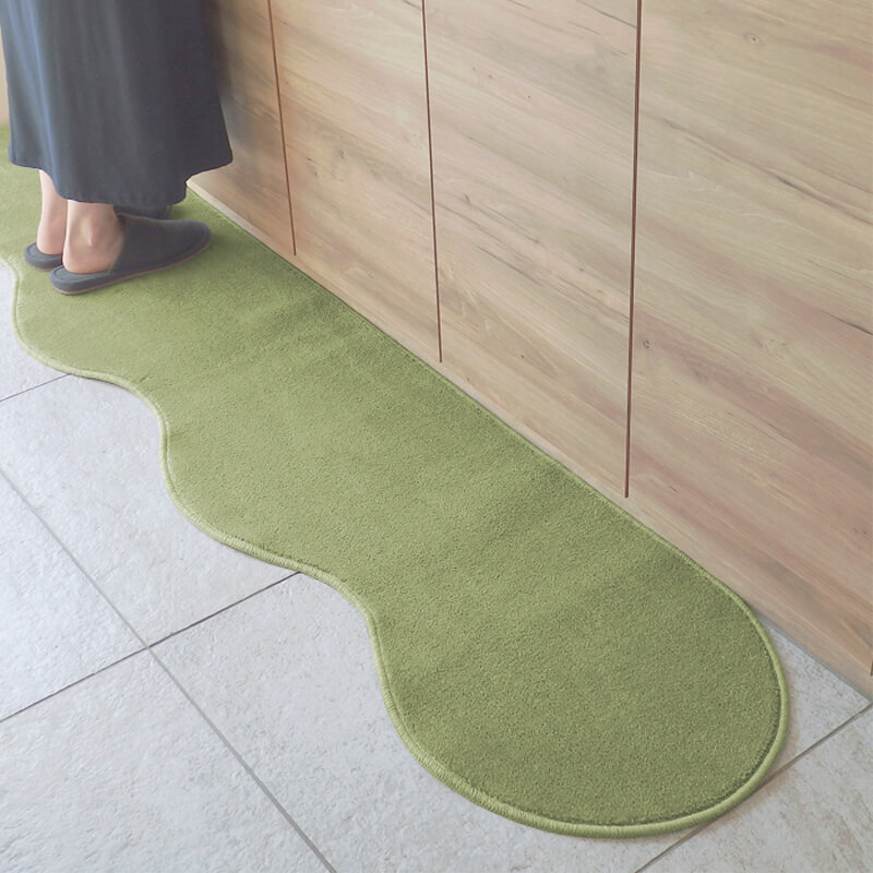 北欧風キッチンマット ラグマットタイプ 45×150cm ピーナッツ型 ピスタチオ 抗菌防臭 SEK 織人しきもの屋工房 diw0008