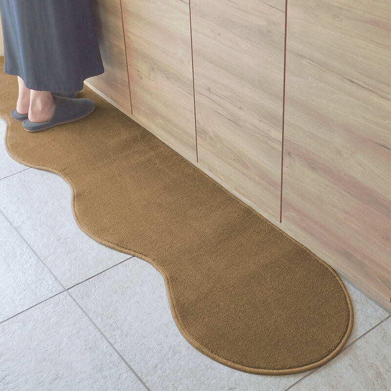 北欧風キッチンマット ラグマットタイプ 45×150cm ピーナッツ型 オーカー 抗菌防臭 SEK 織人しきもの屋工房 diw0011