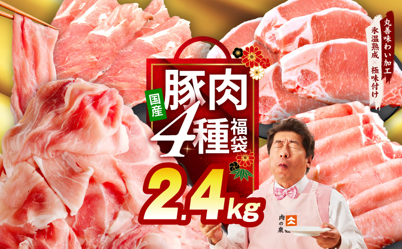国産豚肉 4種 福袋 2.4kg【氷温熟成×極味付け 小分け 300gパック ぶたにく 普段使い 野菜炒め 切り落とし 訳あり サイズ不揃い】 mrz0340