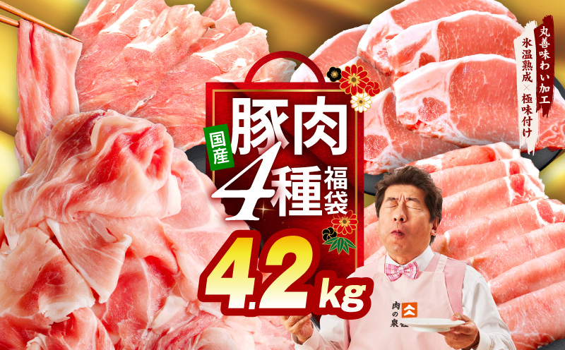 国産豚肉 4種 福袋 4.2kg【氷温熟成×極味付け 小分け 300gパック ぶたにく 普段使い 野菜炒め 切り落とし まとめ買い 訳あり サイズ不揃い】 mrz0341