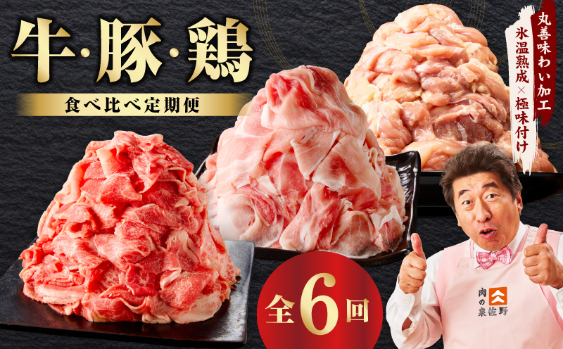 国産 牛肉 豚肉 鶏肉 定期便 6回 総量 8.4kg 【氷温熟成×極味付け 3種 食べ比べ 普段使い 味付き 小分け 訳あり サイズ不揃い 毎月配送コース】 mrzZ018