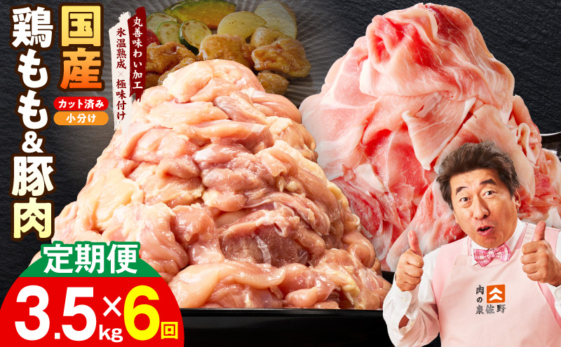 【カット済み】国産 鶏もも肉＆豚肉セット 定期便 3.5kg 全6回【氷温熟成×極味付け 2種 食べ比べ 普段使い 味付き 小分け 訳あり サイズ不揃い 毎月配送コース】 mrzZ048