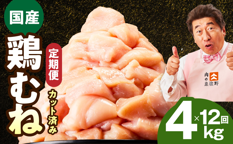 【定期便】国産 鶏むね肉 4kg×12回【カット済み 氷温熟成×極味付け 小分け 味付き 簡単調理 訳あり サイズ不揃い 鶏肉 とり 毎月配送コース】 mrzZ085