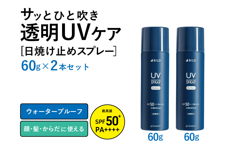 UVスプレー60g　2本セット【無香料 SPF50+ PA++++ UV耐水性★★ 日用品 ゴルフ スポーツ にも】 G2840