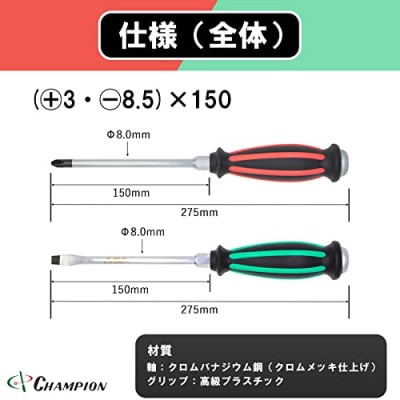 チャンピオンツールの握り易い貫通クッションドライバー 2本セット 工具 No.NKB-88