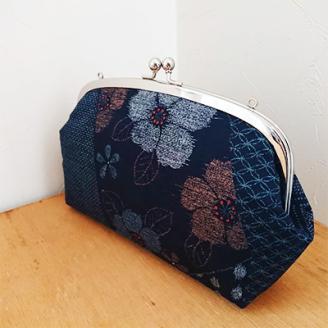 和柄の親子がまぐちショルダーバッグ(紺)とショルダー紐のセット 