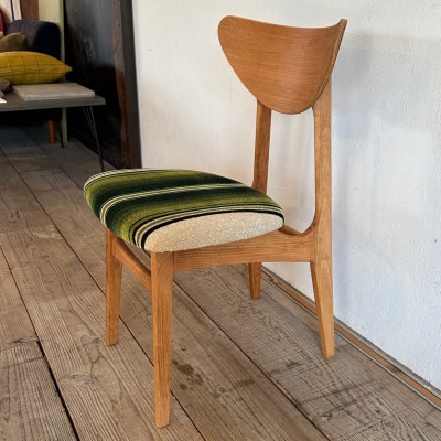 Karl Dining Chair グリーンストライプ ミディアムブラウンフレーム【SWOF】